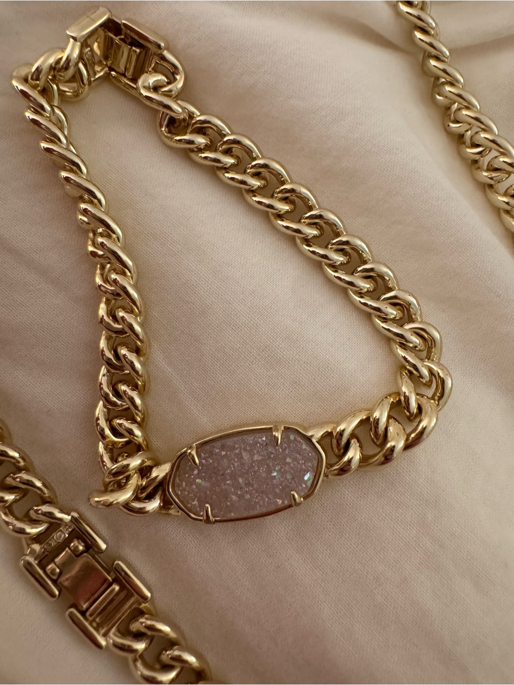 Kendra Scott Gold Chain Necklace and Bracelet Set with Pink Stone Accent - Picture 2 of 2